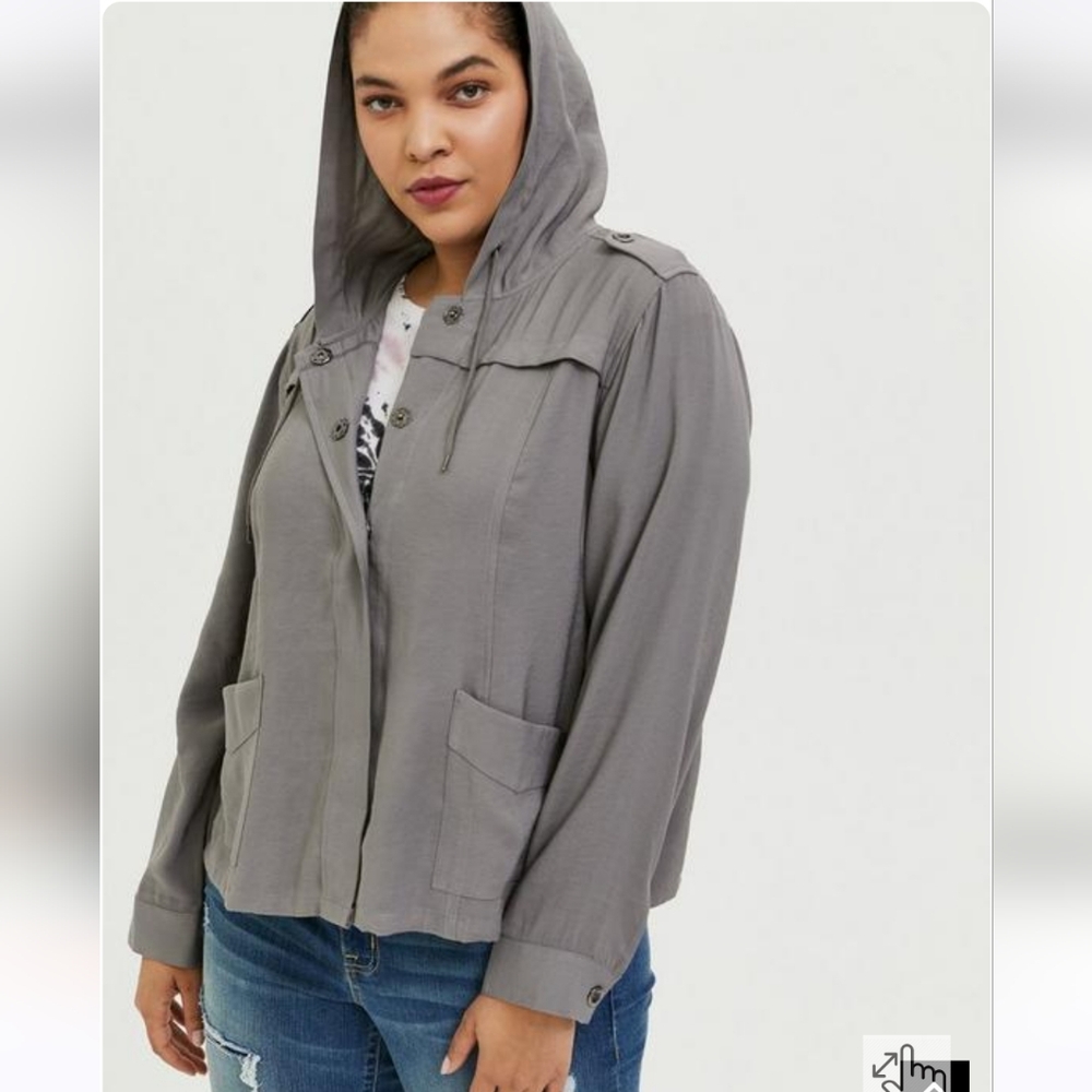 Torrid Plus Size 3x 2x 1x Gray Hooded Utility Jacket - Picture 2 of 13